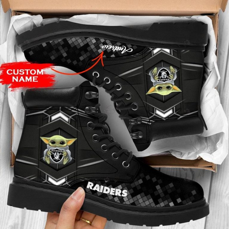 Personalized Baby Yoda Hug Las Vegas Raiders Boot, Custom Timblerland Boots