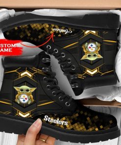 Personalized Baby Yoda Hug Pittsburgh Steelers Boot, Custom Timblerland Boots