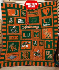Personalized Miami Hurricanes Ncaa Quilt Blanket