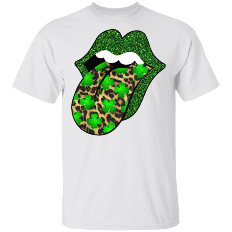 Green glitter lips leopard Rolling Stones cute Saint Patrick's Day T-Shirt, Hoodie