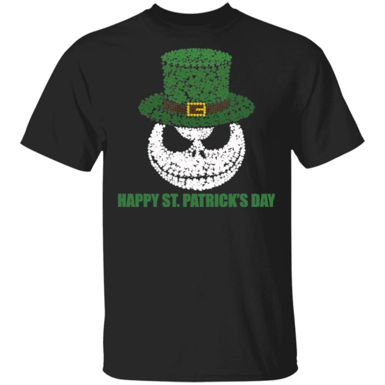 Skellington Head Irish Four-Leaf Clover Nightmare Before Christmas Happy St Patrick's Day T-Shirt, Hoodie