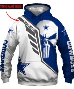 Customized Name Dallas Cowboys Punisher Skull AOP Hoodie