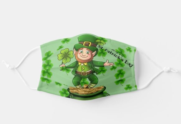 Leprechaun Dancing Over Pot Of Gold Shamrocks Face Mask With Pm2.5 Filter