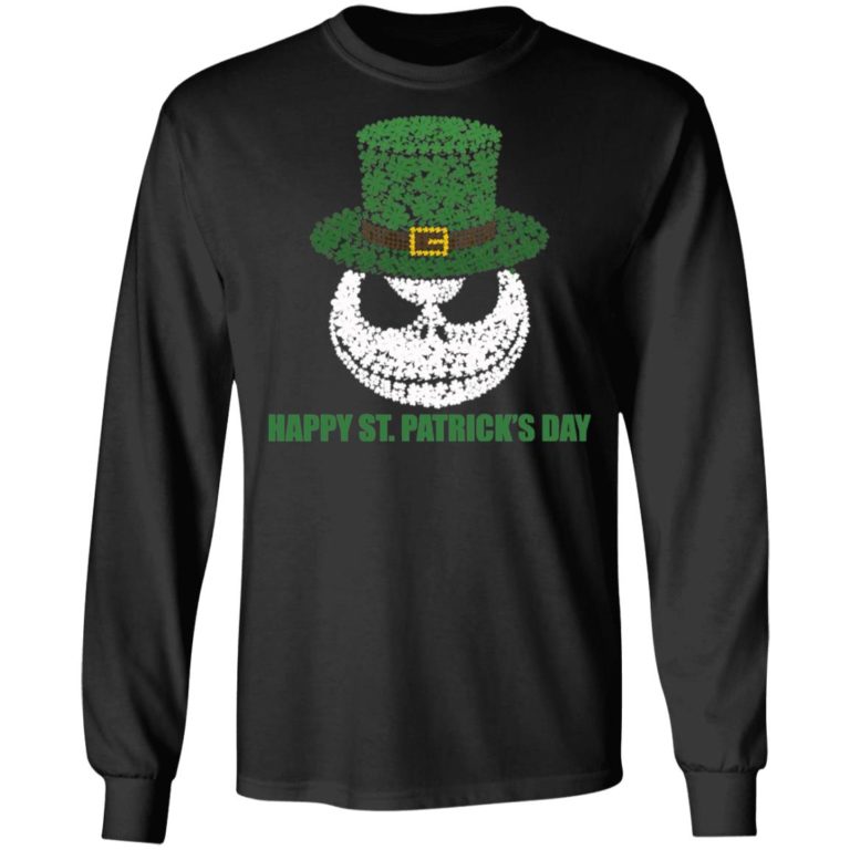 Skellington Head Irish Four- Leaf Clover Nightmare Before Christmas Happy St Patrick’s Day Shirt ( T-shirt, Ls, Hoodie)