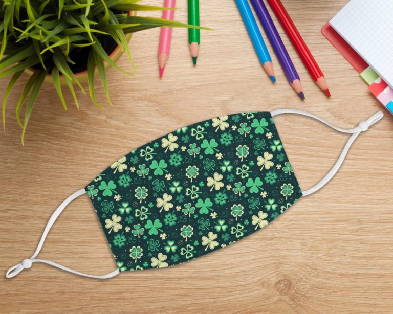 Lucky Clovers Irish Shamrock Pattern St Patrick’s Day Face Mask With Pm2.5 Filter
