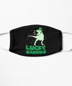 Lucky Saurus Dinosaur Irish Luck Shamrock St Patrick’s Day Face Mask With Pm2.5 Filter