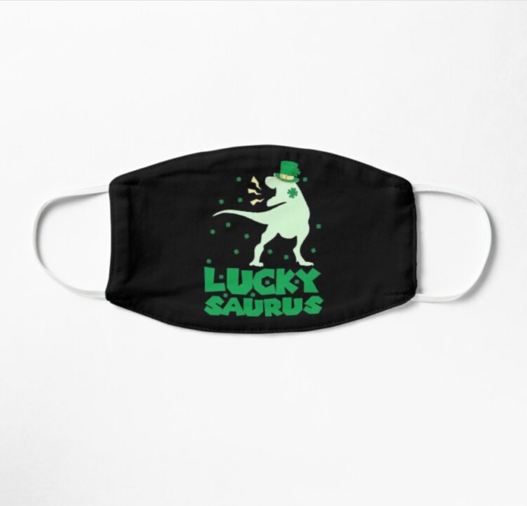 Lucky Saurus Dinosaur Irish Luck Shamrock St Patrick’s Day Face Mask With Pm2.5 Filter