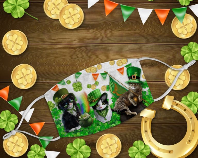 St Patrick’s Day Lucky Irish Cats Face Mask With Pm2.5 Filter