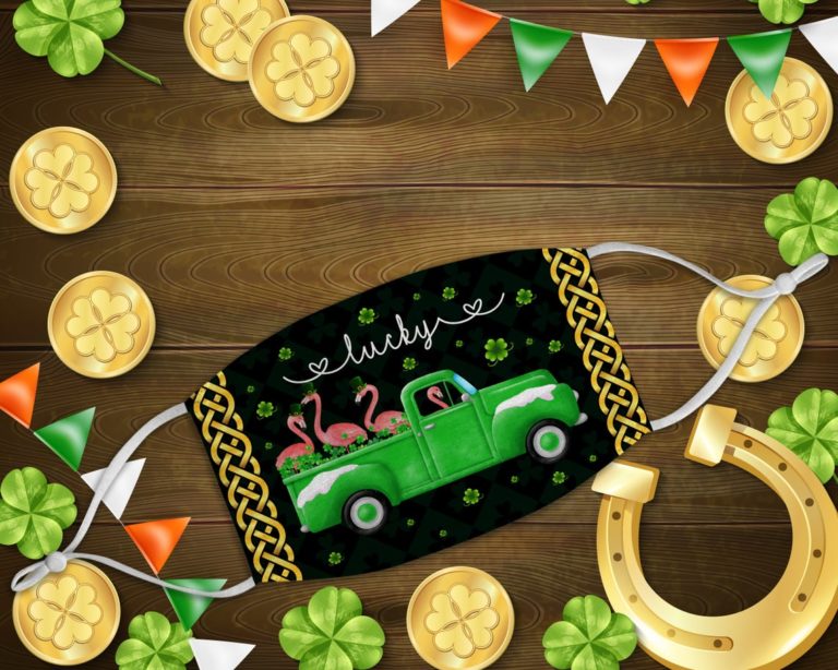 St Patrick’s Leprechaun Flamingos Face Mask With Pm2.5 Filter