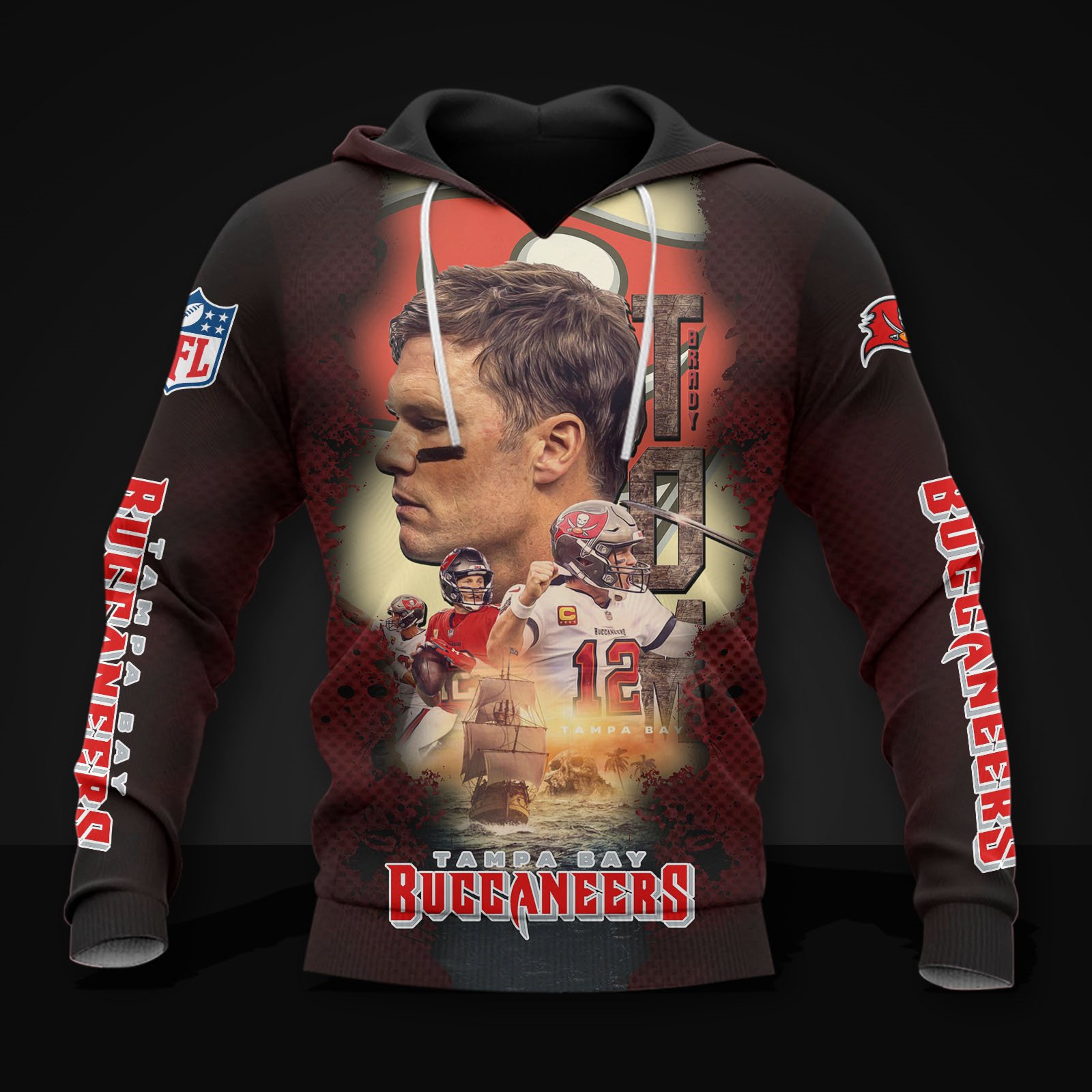 Tampa Bay Buccaneers Number 12 Tom Brady 3d Hoodie All Over Print