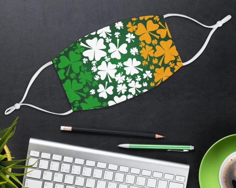 Three Leaf Shamrock Pattern Happy St Patrick’s Day Face Mask With Pm2.5 Filter