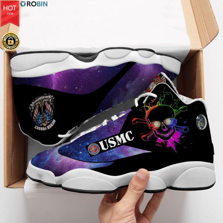 Us Marine Corps Veteran Skull Air Jordan 13  Sneakers – JD13 Shoes