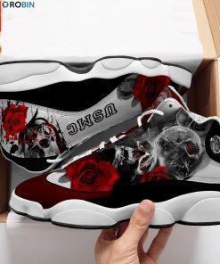 Usmc Veteran Rose Skull Air Jordan 13  Sneakers – JD13 Shoes