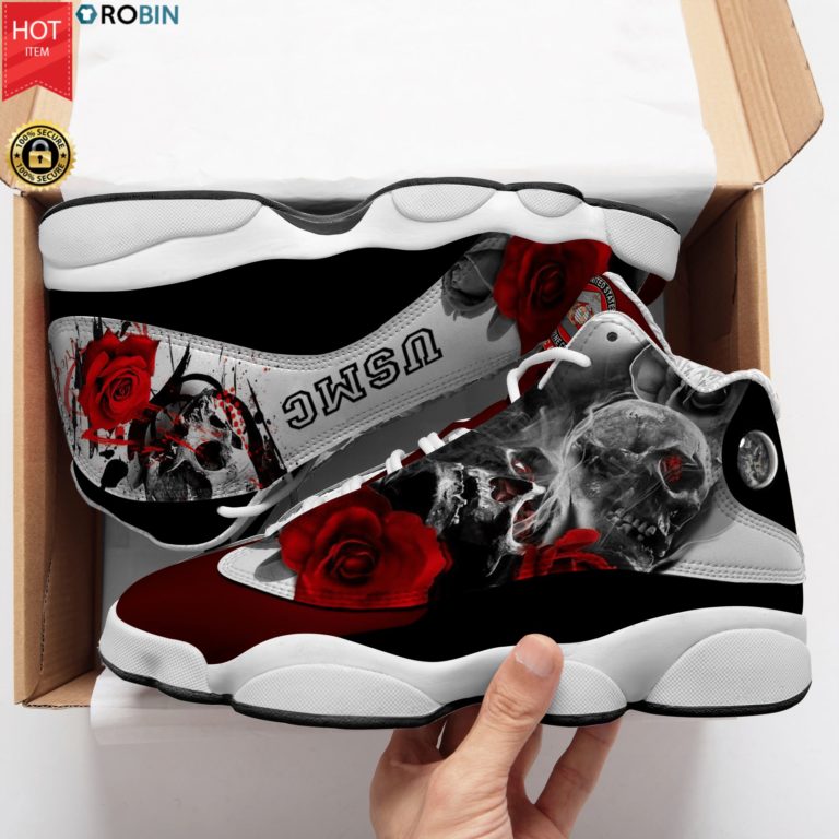 Usmc Veteran Rose Skull Air Jordan 13  Sneakers – JD13 Shoes