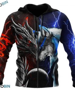 Dragon and wolf 3d all over print hoodie and t shirt Dragon and wolf 3d all over print hoodie and t shirt