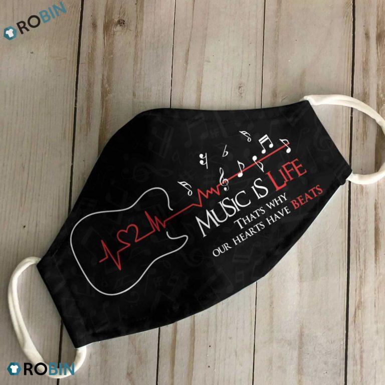 Guitar Heartbeat Music Is Life 3D Full Print Face Mask