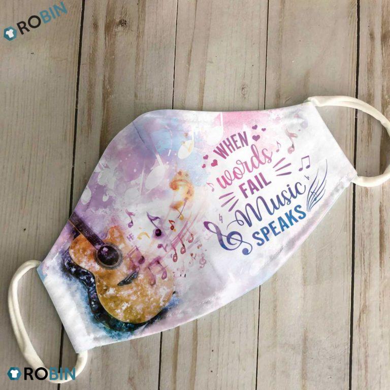 Guitar When Words Fail Music Speaks 3D Full Print Face Mask