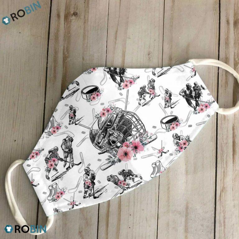 Hockey Flowers Silhouette 3D Full Print Face Mask