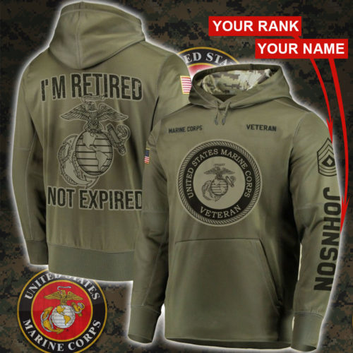 I'm Retired US Marine Corps Hoodie, Custom Rank USMC Veteran Hoodie ...