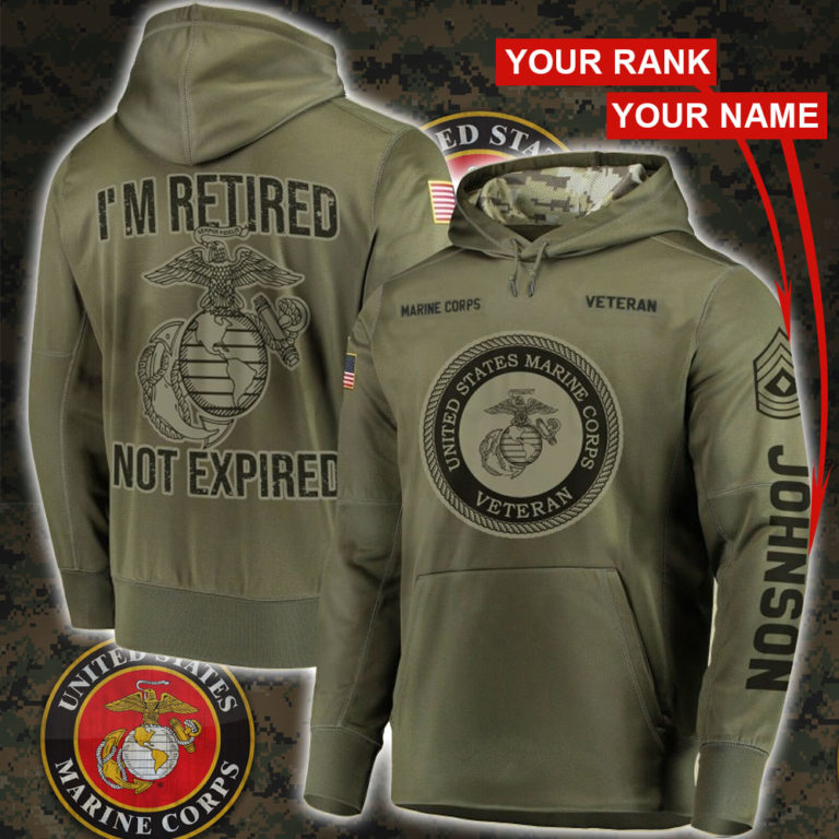 I’m Retired US Marine Corps Hoodie, Custom Rank USMC Veteran Hoodie