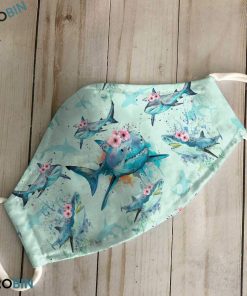 Shark Flowers Watercolor 3D Full Print Face Mask