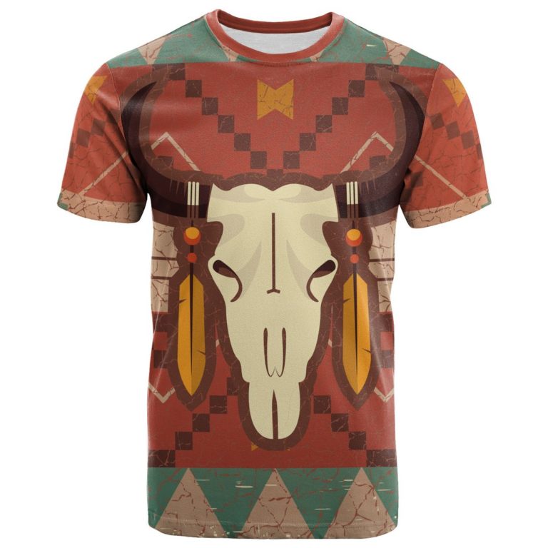 Bison Skull with Native American Pattern 3D All Over Print T-Shirt