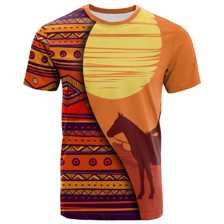 Chief Riding Horses with Native American Pattern 3D All Over Print T-Shirt