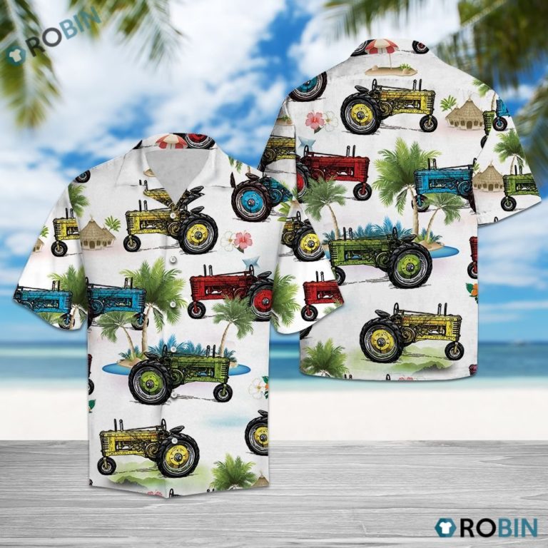 Colorful Tractor Hawaiian Shirt, Button-up T-shirt