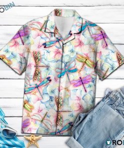 Dragonfly And Vintage Floral Hawaiian Shirt, Button-up T-shirt