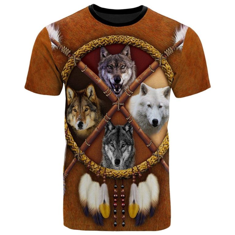 Native American 4 Wolves 3D All Over Print T-Shirt