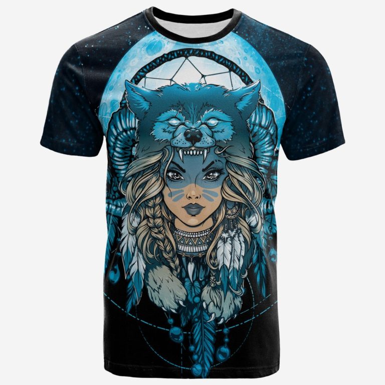 Native American – Bear And Native Woman 3D All Over Print T-Shirt