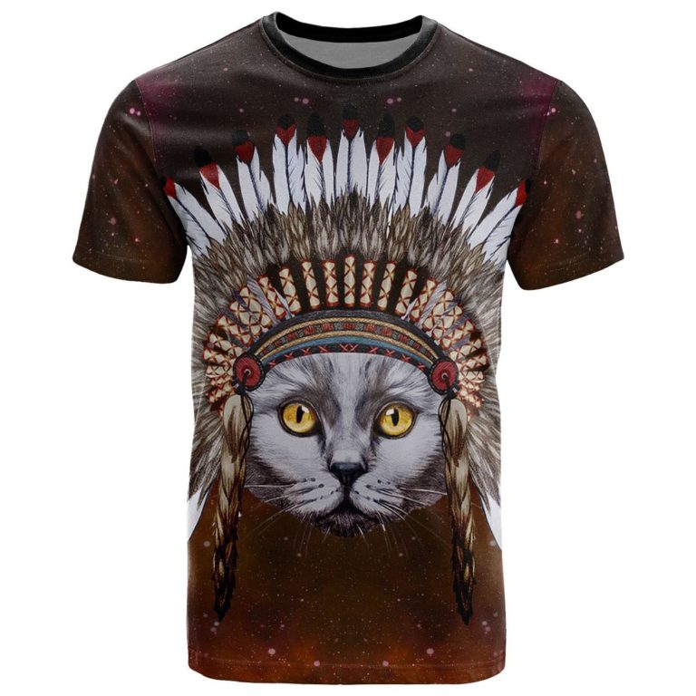 Native American – Cat Drawing 3D All Over Print T-Shirt