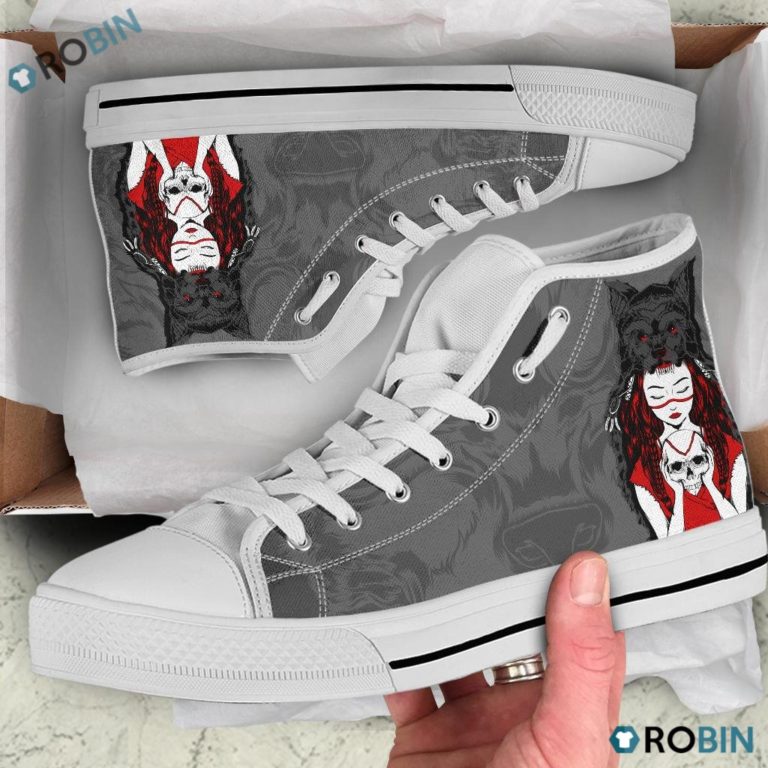 Native American Girl With Wolf High Top Shoes