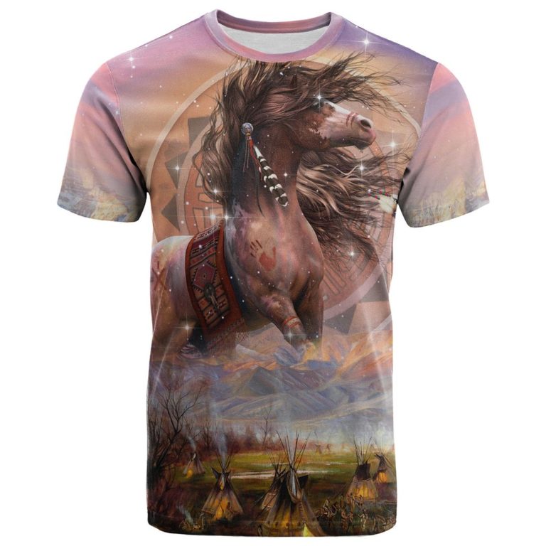 Native American – Horse and Tipi 3D All Over Print T-Shirt