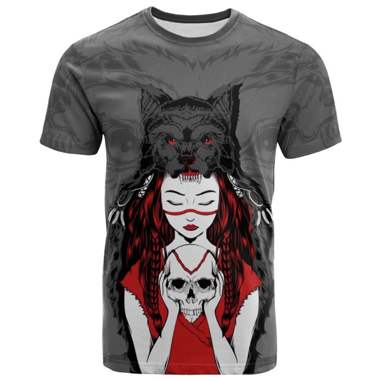 Native American – Native Girl With Wolf 3D All Over Print T-Shirt