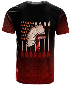 Native American – Traditional Headdress and Arrows Black Red Color 3D All Over Print T-Shirt