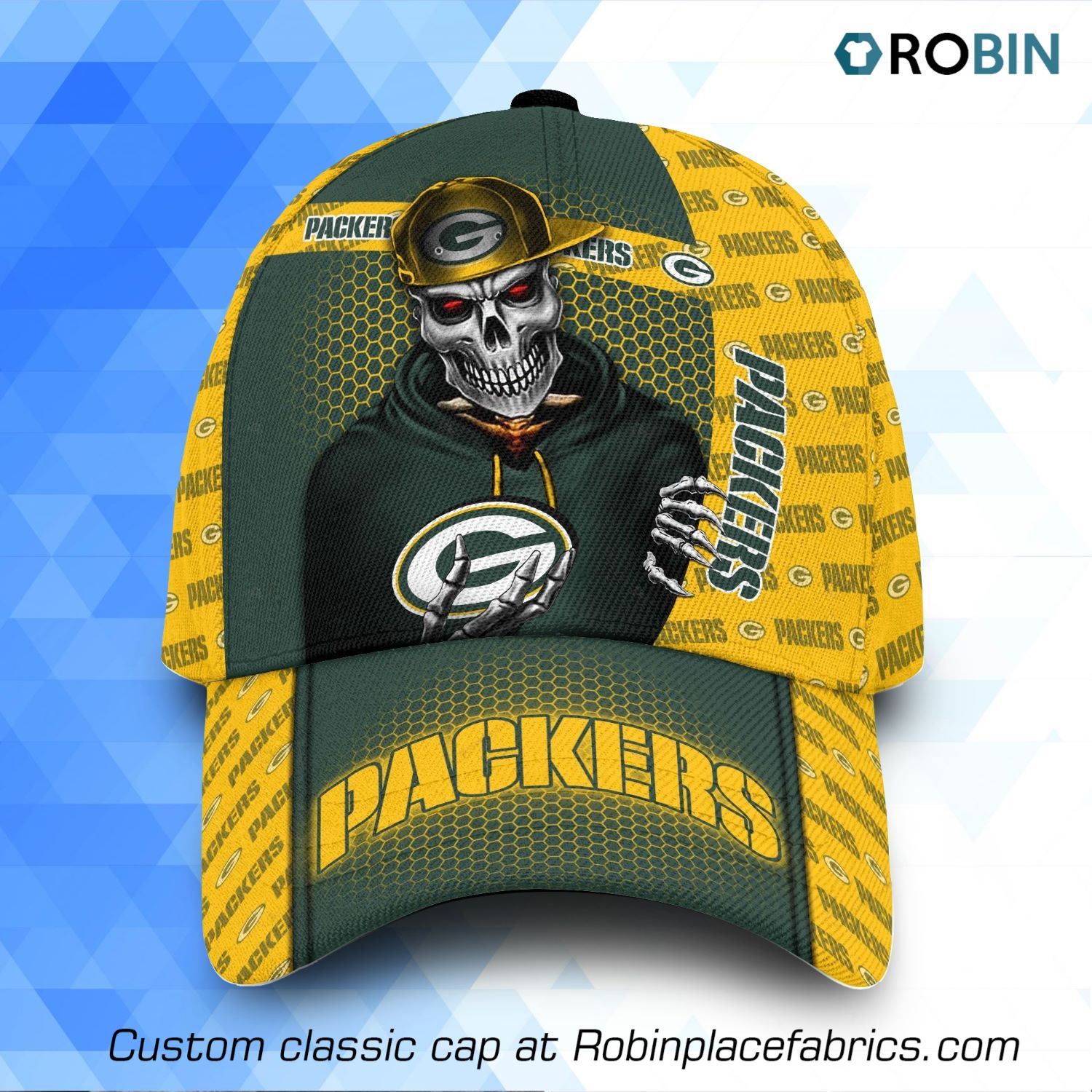 NFL Green Bay Packers Skull Full Print Cap, Hat - RobinPlaceFabrics