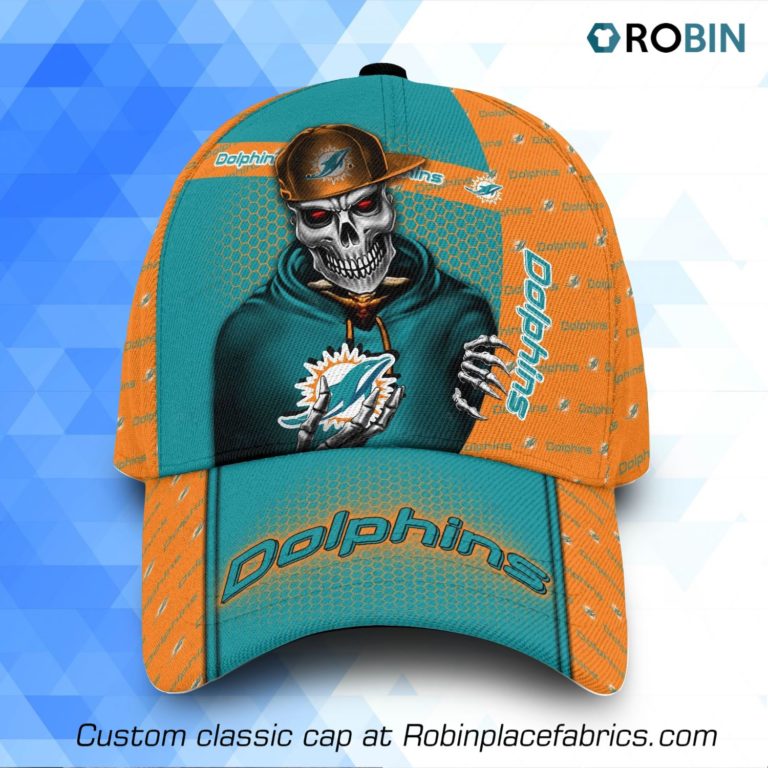 NFL Miami Dolphins Skull All Over Print Caps