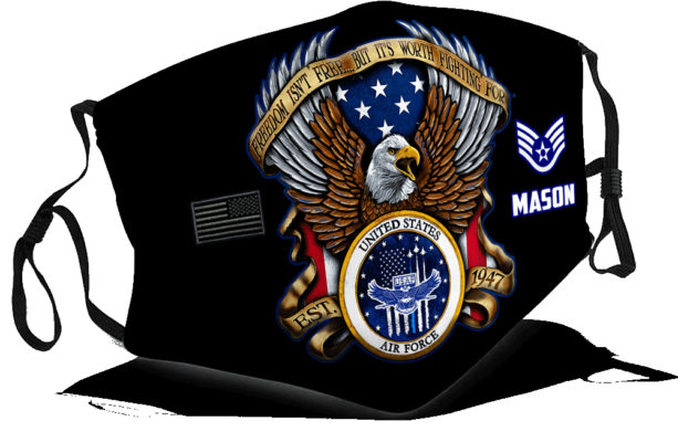 Personalized rank and name US Air force mask with Pm2.5 filter