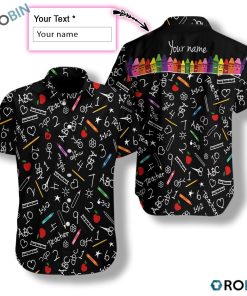 Personalized Teacher’s Name With Crayons Hawaiian Shirt Personalized Teacher’s Name With Crayons Hawaiian Shirt