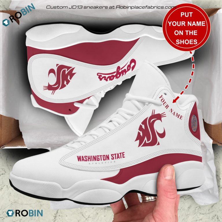 Personalized Washington State Cougars Air JD13 Shoes, Custom Jordan 13 Sneakers
