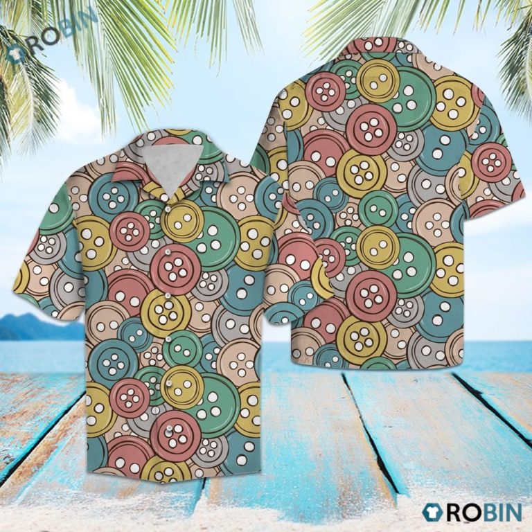 Sewing Buttons Hawaiian Shirt, Button-up T-shirt