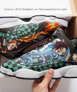 Tanjiro water and fire  jd 13 sneakers, demon slayer custom shoes