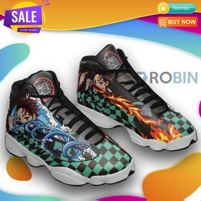 Tanjiro water and fire  jd 13 sneakers, demon slayer custom shoes