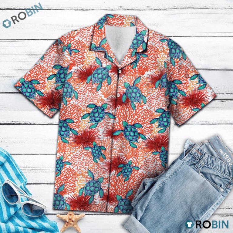 Turtle Coral Hawaiian Shirt, Button-up T-shirt