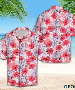 Unicorn Tropical Flowers Hibiscus Hawaiian Shirt