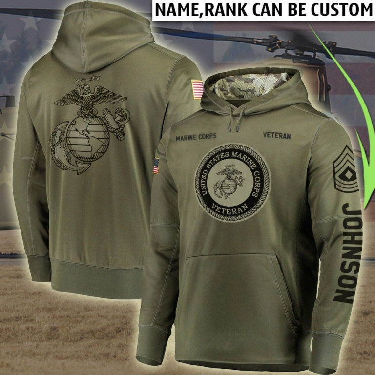 Custom Rank US Marine Corps Veteran All Over Print Hoodie
