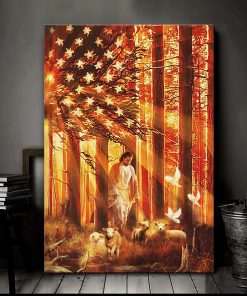 Jesus walking with the lambs canvas and poster