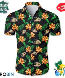 Anaheim Ducks Tropical Flower Hawaiian Shirt Anaheim Ducks Tropical Flower Hawaiian Shirt