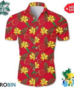 Calgary Flames Tropical Flower Hawaiian Shirt Calgary Flames Tropical Flower Hawaiian Shirt